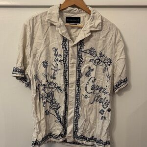Abercrombie & Fitch White and Blue Embroidered Shirt